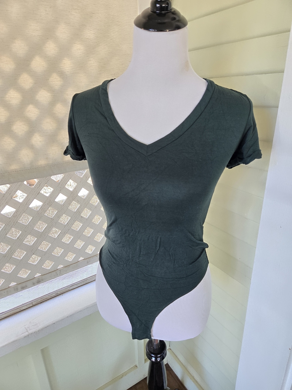 Mango Deep Green V-Neck Short Sleeve Bodysuit